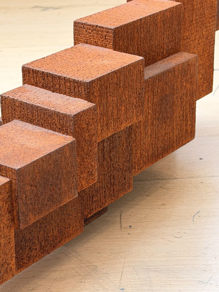 Antony Gormley Small Fall 2 III cast iron block linear floor sculpture with oxidized rust patina