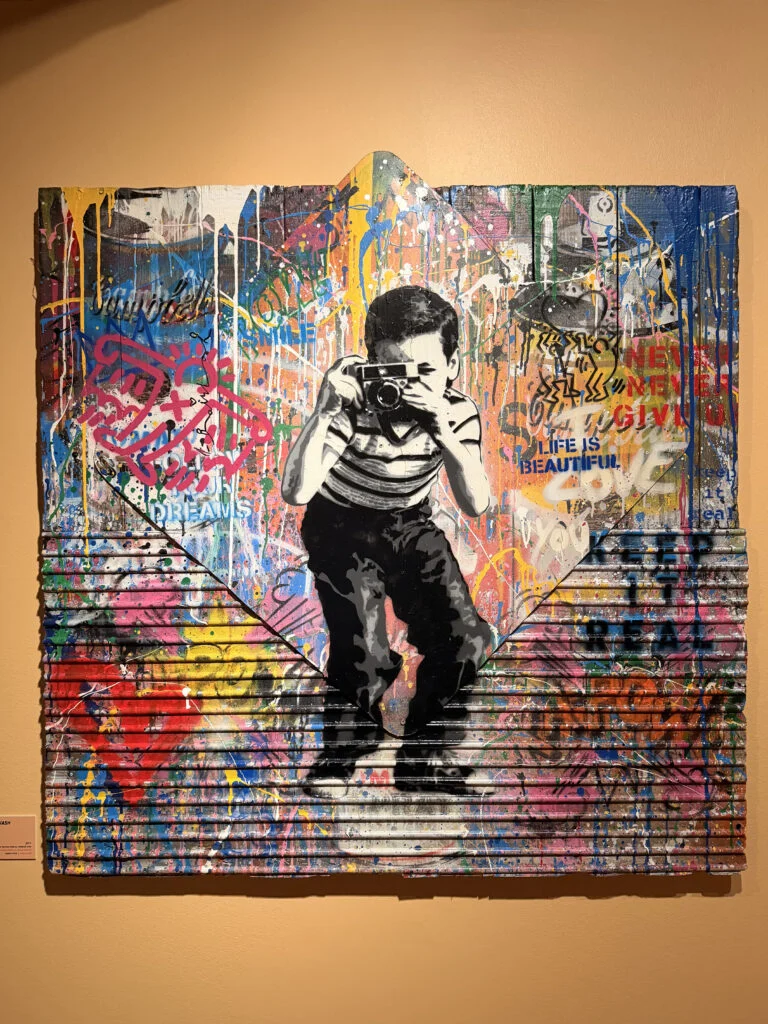 Mr Brainwash Life is Beautiful artwork on corrugated metal for luxury interior styling