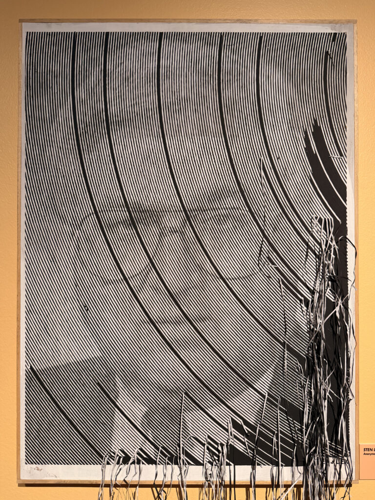 Large-scale striped stencil-cut portrait by Sten Lex inspiring contemporary luxury interior design
